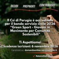 iscrizioni aperte per servizio civile CSI Perugia